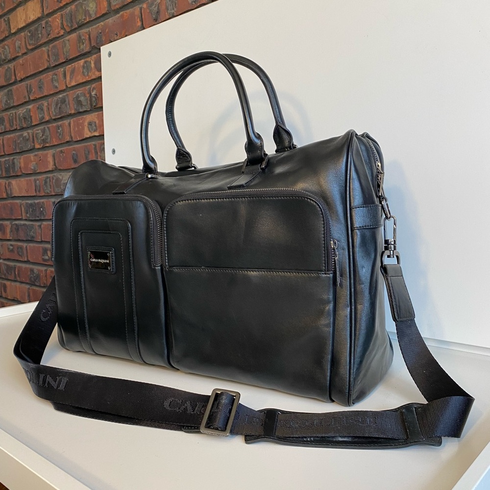 Carlo Pazolini Black Leather Brief Case / Messenger Bag / Duffel Bag / Laptop